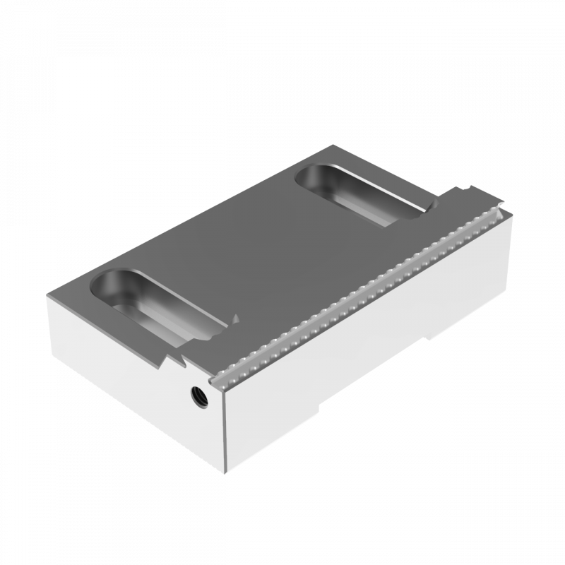 Serrated steel jaws for pneumatic self centering vise