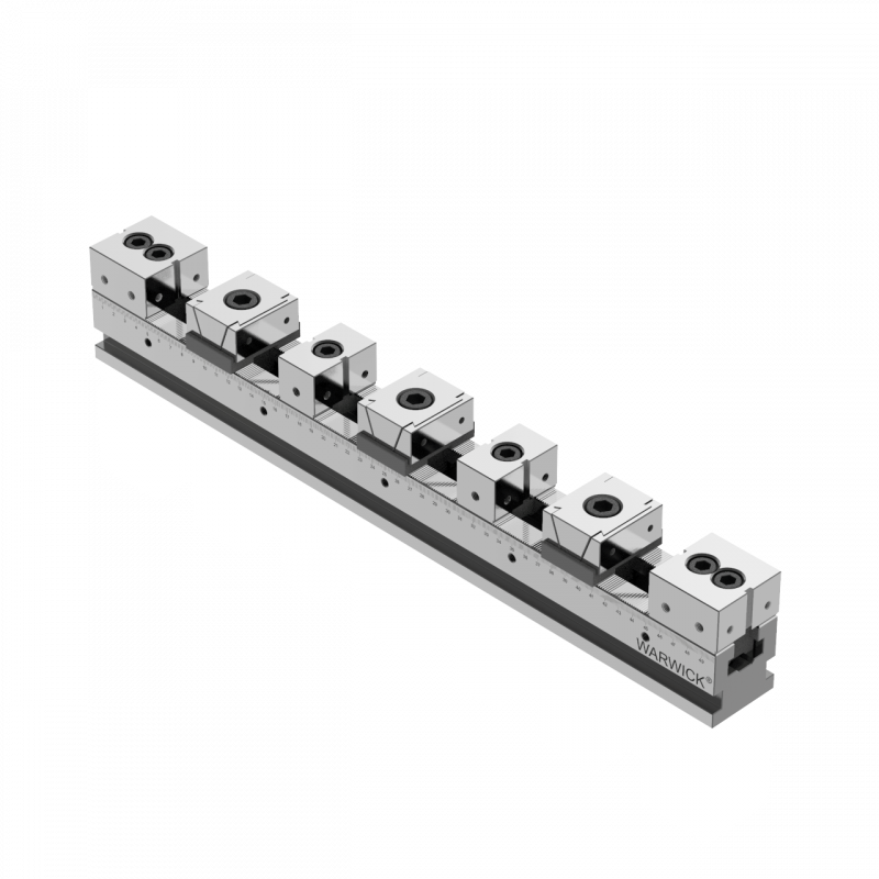 Multiflex rail vise for horizontal machine center