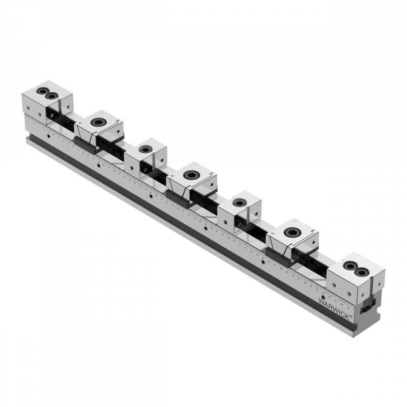 Multiflex rail vise for horizontal machine center